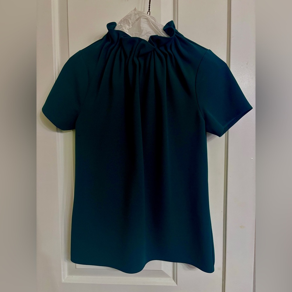 Ann Taylor Teal Gathered Neck Blouse